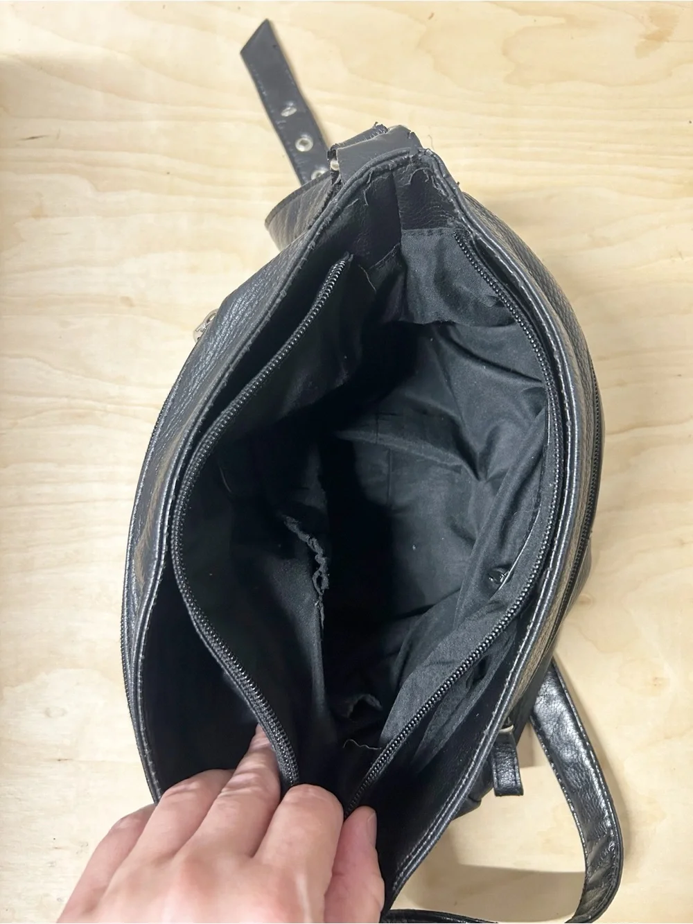 Stone & Co. Black Pebbled Leather Shoulder Bag with Silver Hardware